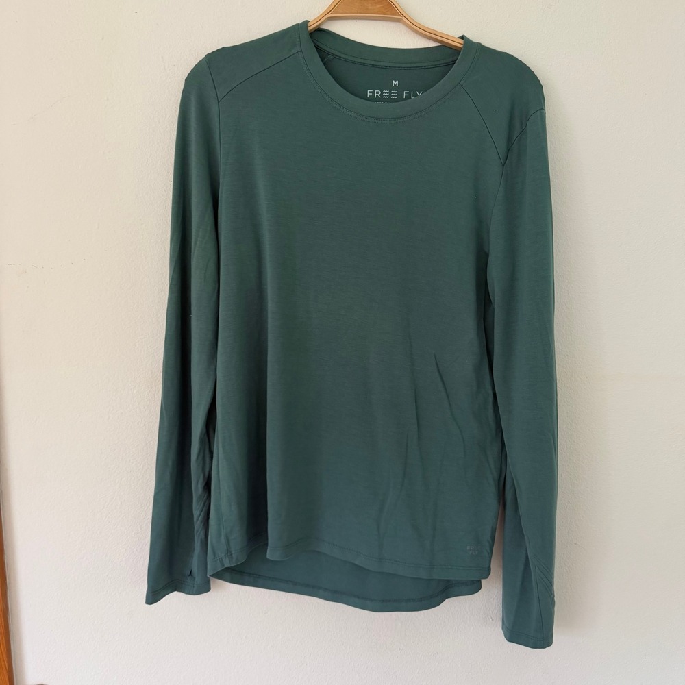 Free Fly Womens Bamboo Blend Green Thumbhole Long Sleeve Top Size M